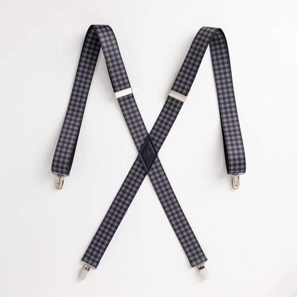 Black Buffalo Plaid Holiday Suspenders - 1.25 Inch Wide with Vegan Leather Accent