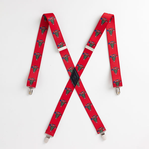 Christmas Tree Suspenders - 1.25 Inch Wide with Vegan Leather Accent