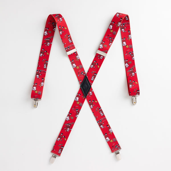 Sporty Santa Holiday Suspenders - 1.25 Inch Wide with Vegan Leather Accent