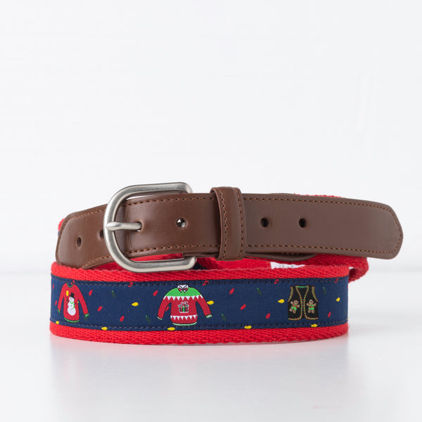 Jolly Ugly Sweater Belt with Nickel Buckle + Vegan Leather Tab