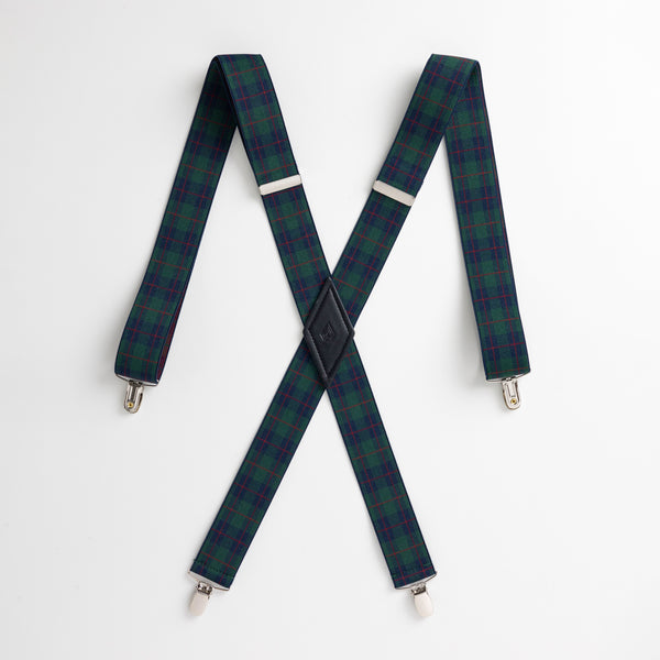 Holiday Tartan Plaid Holiday Suspenders - 1.25 Inch Wide with Vegan Leather Accent