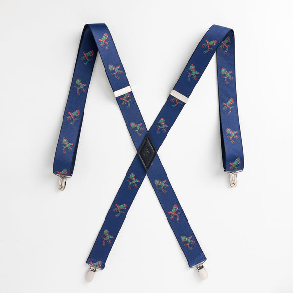 Plaid Reindeer Suspenders - 1.25 Inch Wide with Vegan Leather Accent