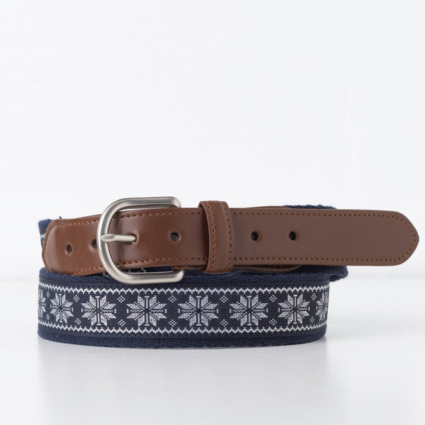 Winter Snowflake Belt with Nickel Buckle + Vegan Leather Tab